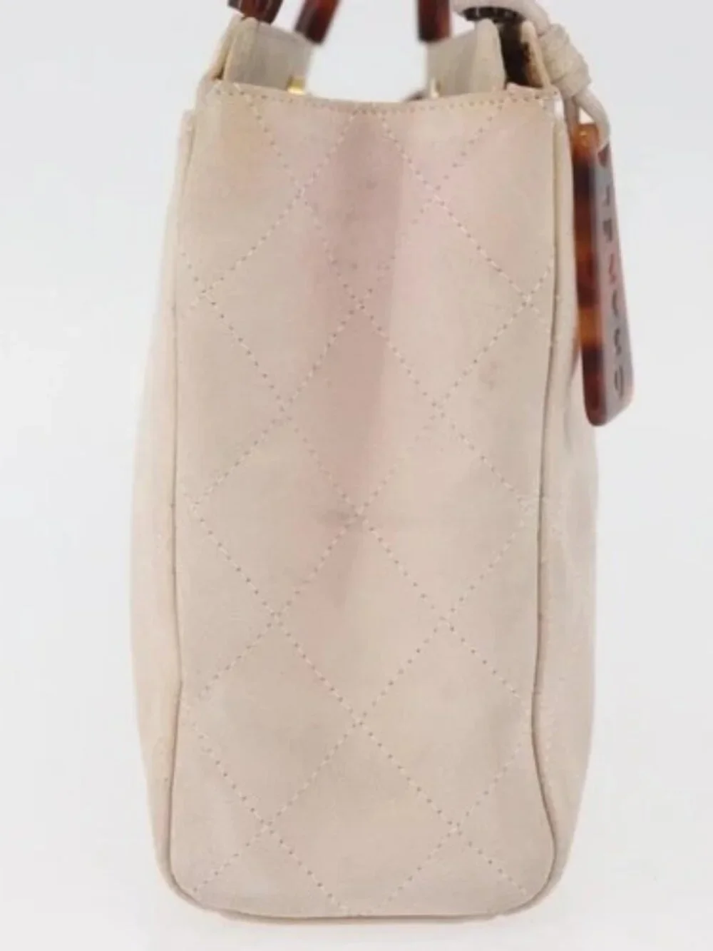 CHANEL Hand Bag Suede Pink Gold CC Auth BAZ810A